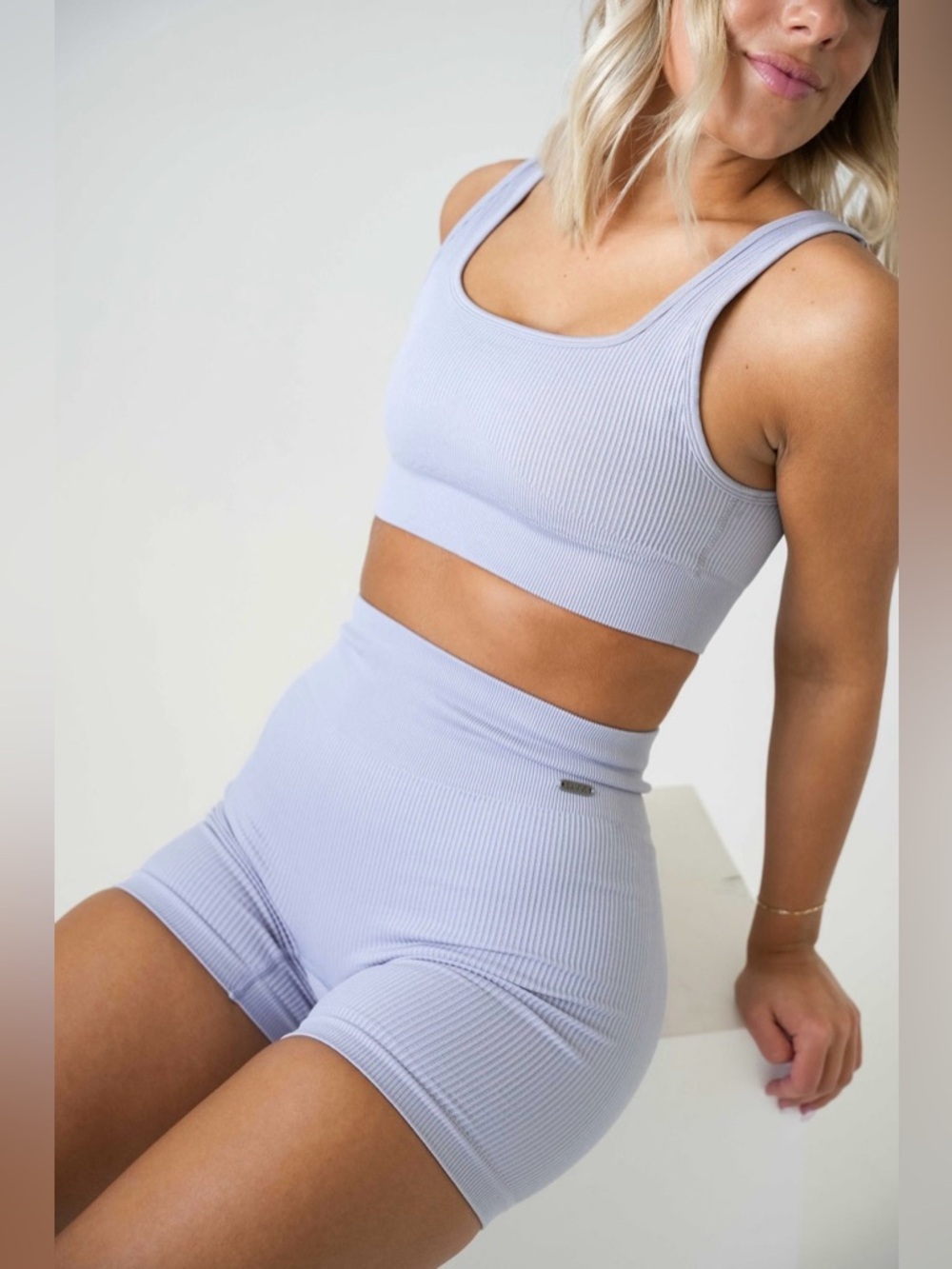 Savvi Emily Seamless Ribbed Sports Bra Periwinkle XS NWOT